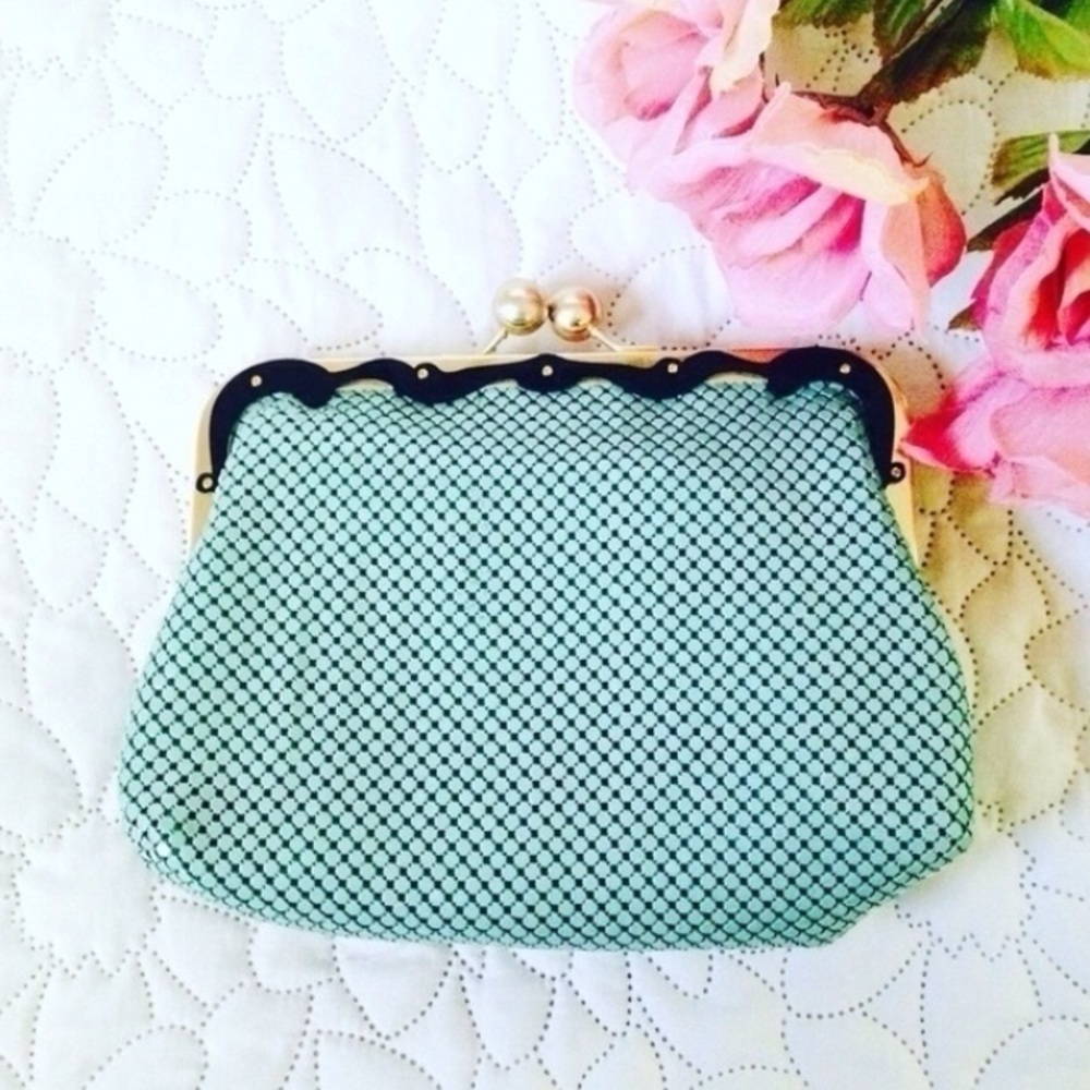 Mint Green / turquoise Metal Vintage Clutch Bag